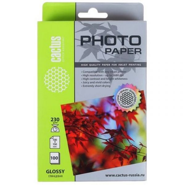 Фотобумага Cactus CS-GA6230100 100x150 мм, 230 г/м2, 100 л., покрытие - глянцевое